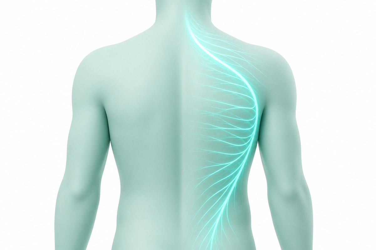 대상포진이 몸의 한쪽 신경을 따라 나타나는 특징을 보여주는 의료 일러스트